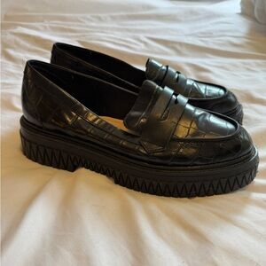 SCHUTZ 11B Womens Black Croc Platform Penny Keeper Viola Loafers Shoes